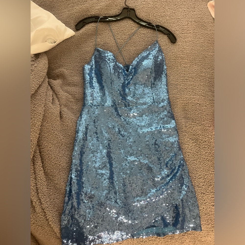 B darlin blue sequin homecoming/formal dress